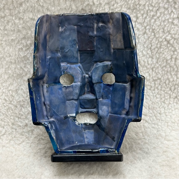 Oaxaca Mayan Aztec mosaic lapis black brown abalone burial decor mask stands 8.5 - Picture 10 of 14